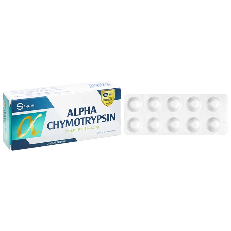 Alphachymotrypsin 4.2mg S.Pharm giúp giảm phù nề sau chấn thương, phẫu thuật hoặc bỏng (5 vỉ x 10 viên) - 